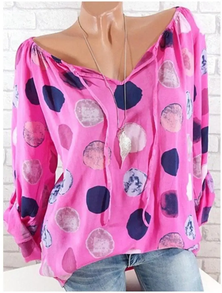 

5XL Womens Dot Oversized Loose Big Size Fashion Casual Long Sleeved T shirts Tops New Styles 2020