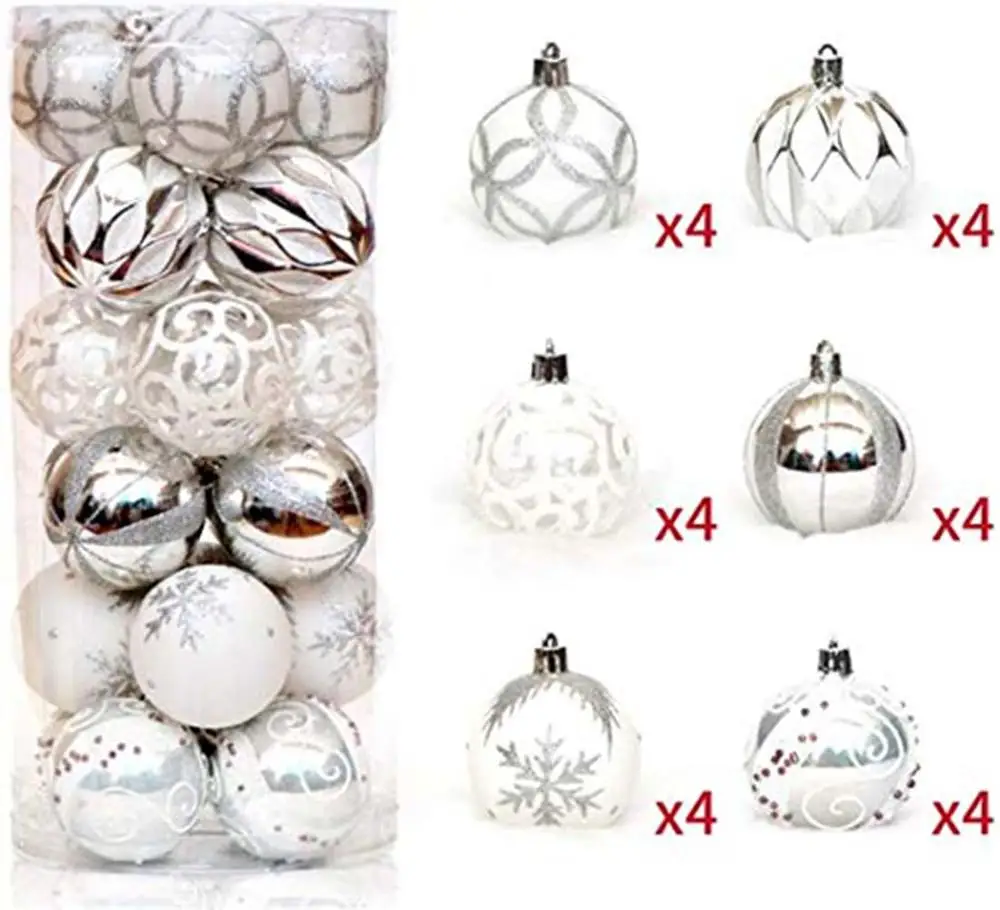 

24pcs Christmas Ball Ornaments Xmas Tree Hanging Balls Decorations for Holiday Wedding Christmas Decor White