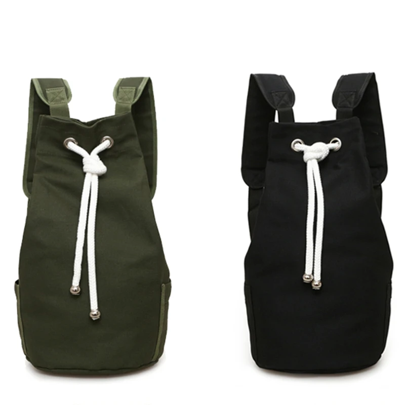 

Casual Men Canvas Large Capacity Barrel Backpack Simple Travel Rucksack Army Green Back Pack Teenager School Backpack