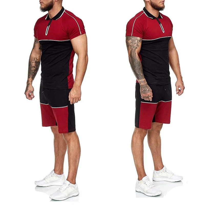 

ICCLEK 2021 Summer New Color Color Slim Suits Men's European and American Fashion Casual Running Sports Two-piece