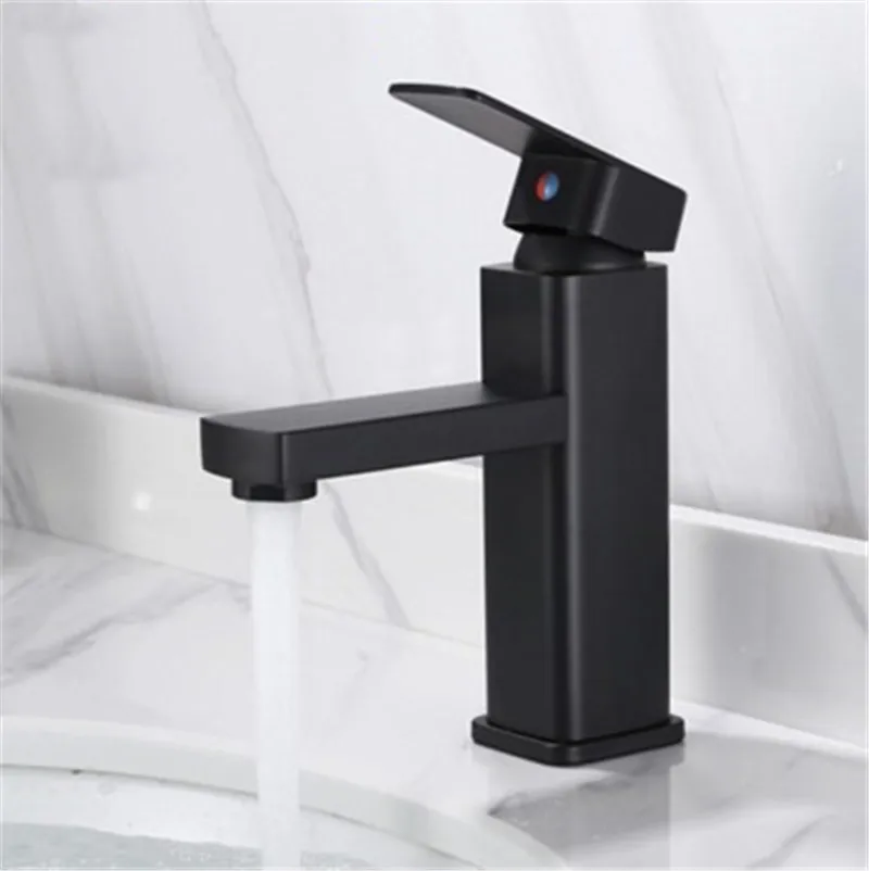 

Matte Black Faucet Stainless Steel Paint Pull Out Faucet Bathroom Basin Faucets Hot Cold Mixer Tap Single Hole Effluent 70%