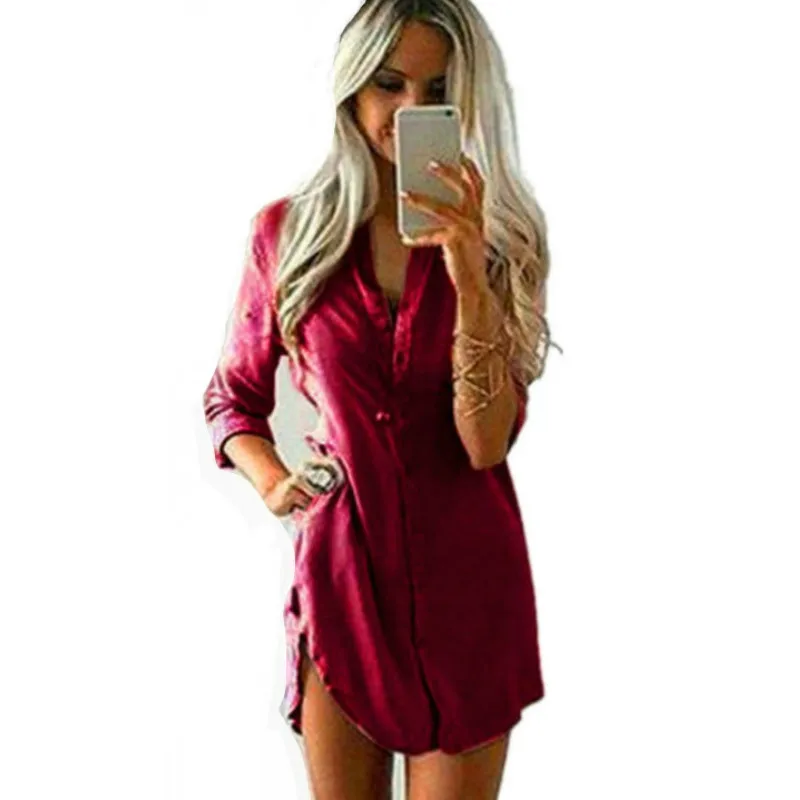 Женские повседневные свободные платья рубашка стиль одежды на кнопках блузка из