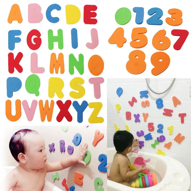

36 шт./компл. буквенно-цифровые буквы, пазл для ванны EVA, детские игрушки для малышей, Раннее Обучение, забавная игрушка для ванны, всасывающая ...