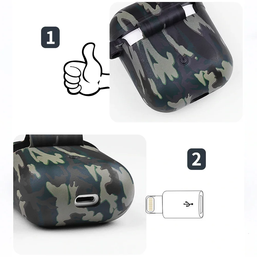 Портативный чехол для наушников для Apple Airpods, беспроводные наушники, защитный чехол, камуфляжный силиконовый чехол с карабином для air pods