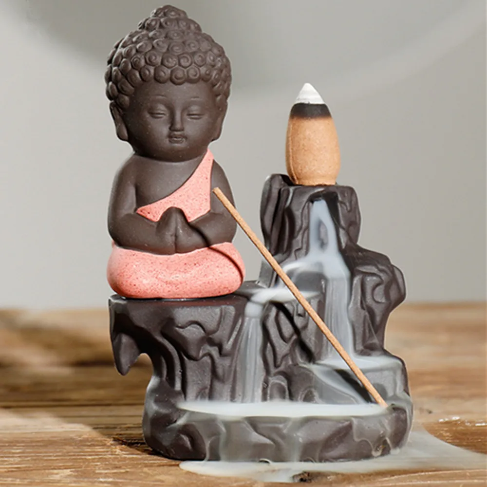 

Little Monk Incense Burner Ceramic Waterfall Backflow Censer Holder Temple Meditation Crafts Zen Ornaments Room Decor QDD1390