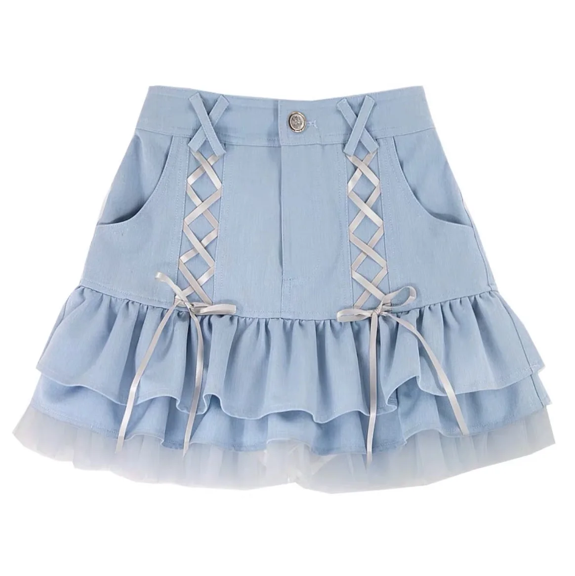 

Cute Skirt Women Summer Lace-up Cross Ribbon Decoration Y2k Cake Skirt Harajuku Mini Skirts Kawaii Clothes