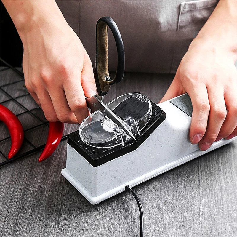 

USB Electric Knife Sharpener Adjustable For Kitchen Knives Tool White Medium and Fine Grinding Blade Knife Scissor Sharpening