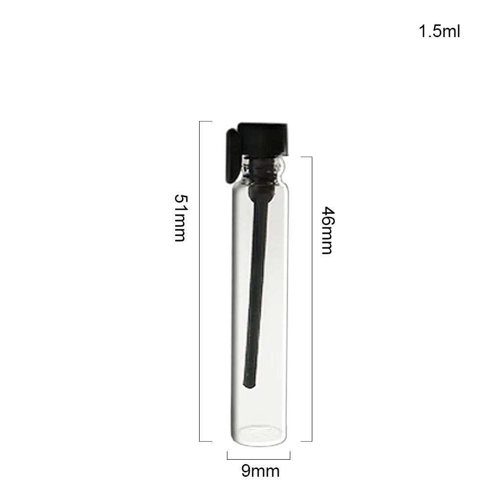 1.5ml 100 x Портативный 1 мл 1,5 мл 2 мл 3 мл стеклянный флакон для духов паровой Пробник пробный флакон для духов с прозрачными черными пробками - Цвет: 1.5ml