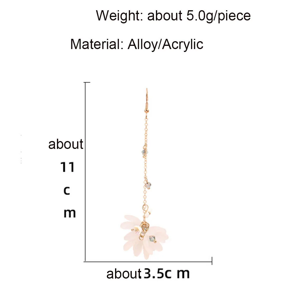 

New personality Sunflower fairy temperament long acrylic flower ear hook crystal tassel asymmetric earrings ear clip jewelry