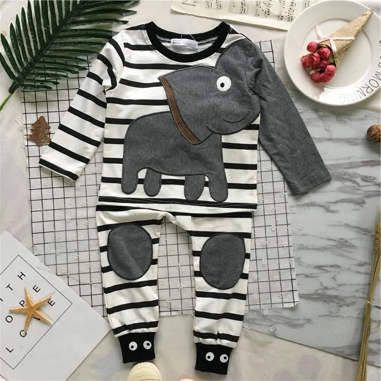

Tonytaobaby Spring and Autumn New Baby and Girl Elephant Home Wear Pure Cotton Pajamas Suit