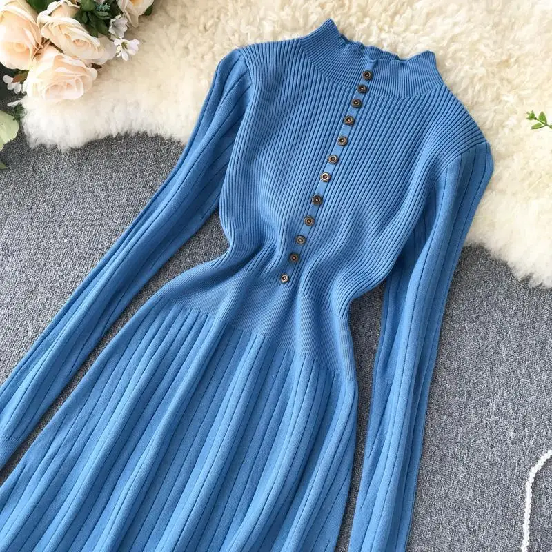 Осенне-зимнее трикотажное платье для женщин Повседневное с длинными рукавами и