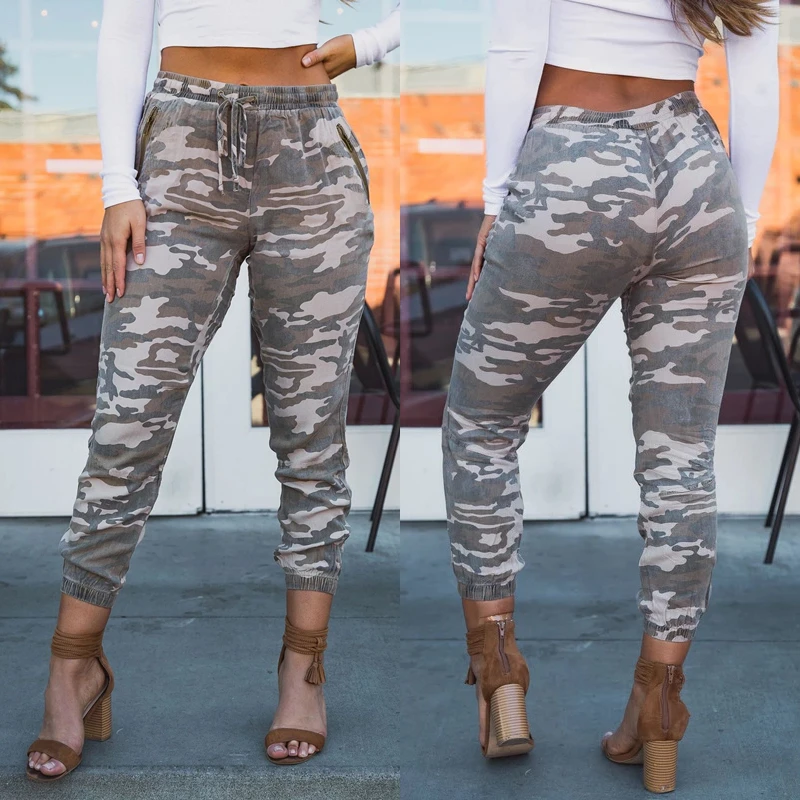 Женские узкие джинсы в стиле милитари с камуфляжным принтом брюки карандаш