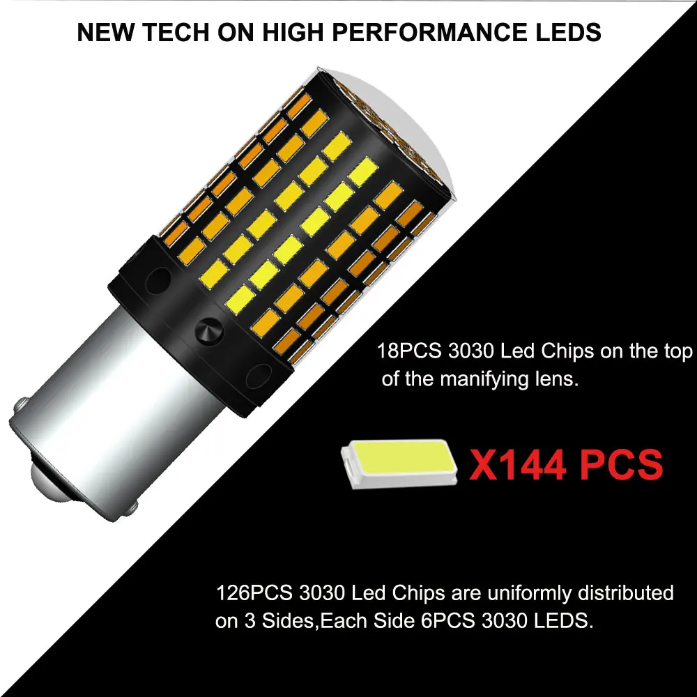 CANBUS светодиодный BA15S P21W BAU15S PY21W без ошибки лампы 3014 144SMD W21W T20 7440 светодиодный Нет Hyper вспышки белого цвета-красный, желтый, цвет: желтый, 12V 24V