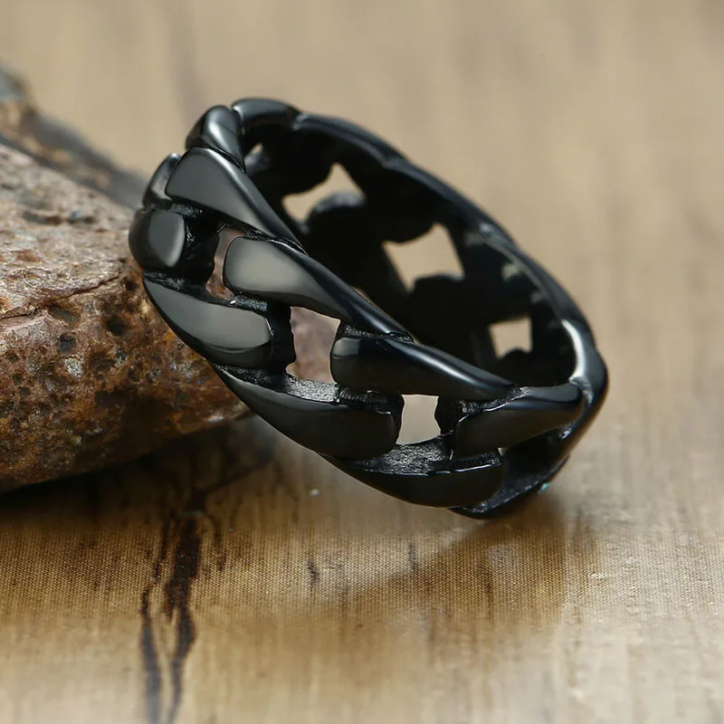 Мужское кольцо из кубинской цепи золотого/черного/серебряного цвета нержавеющей