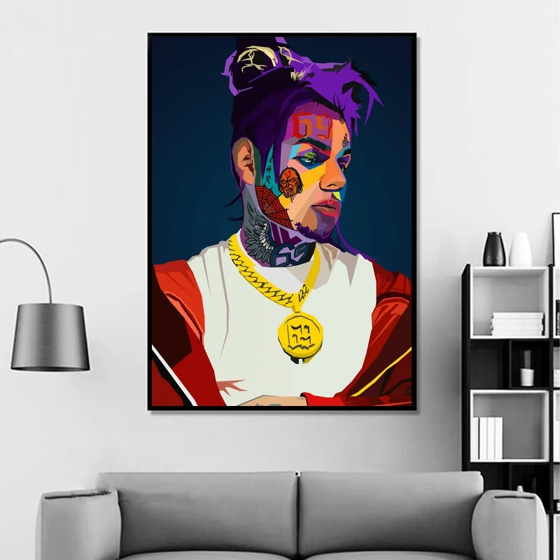 6ix9ine WPAP поп-арт хип-хоп исполнитель музыки певица печати Плакатов Живопись на холсте Настенный декор Печать на холсте(без рамки