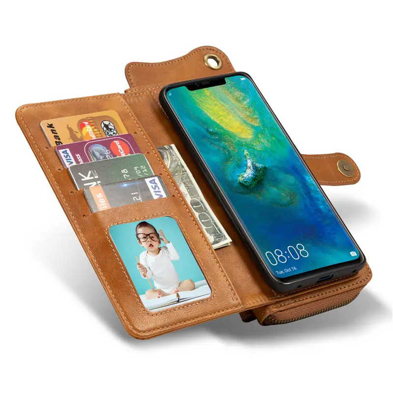 

Luxury High Quality Vintage Split Body Flip Cover Zipper Retro wallet Leather Case For Huawei Mate 20 Pro With Lanyard
