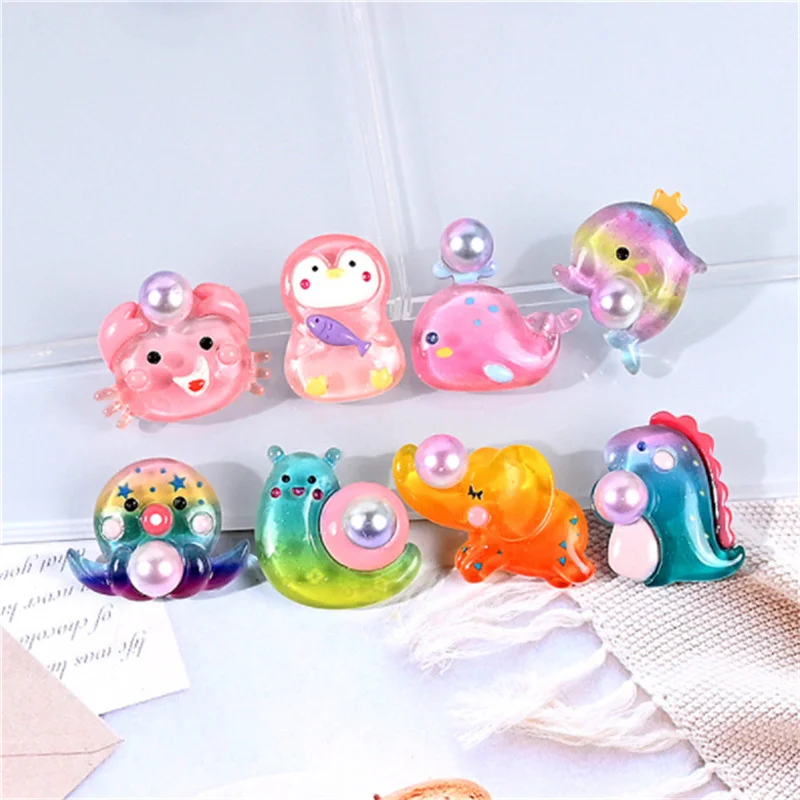 

10Pcs Mix Resin Kawaii Flatback Cartoon Animals ocean Flatback cream mobile phone case accessories handmade hairpins diy Studs