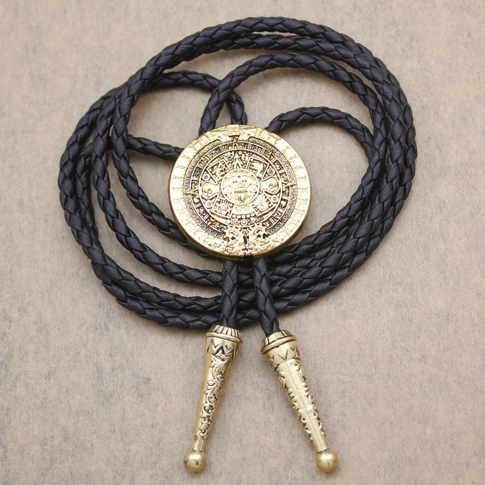 Fab Aztec Mayan индийская Мехико детальный календарь маска кожаный Пряжка Галстук боло Модные мужские Подарочные ювелирные изделия подарок для мужчин slimtie