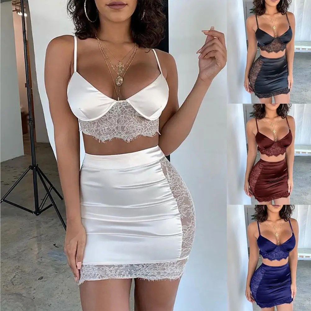 

2021 Sexy Color Lace Stitching Sexy Suit Skirt Skirt Birthday Suit Pajamas Women Dress Party Two Outfits Club O0Q9