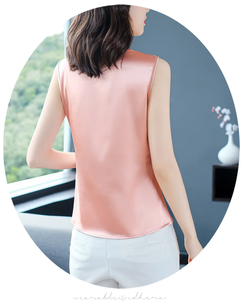 

Summer Korean Fashion Silk Tank Top Women Satin Office Lady Tank Top Lace Solid Plus Size XXXL/5XL Pink Clothing for Women