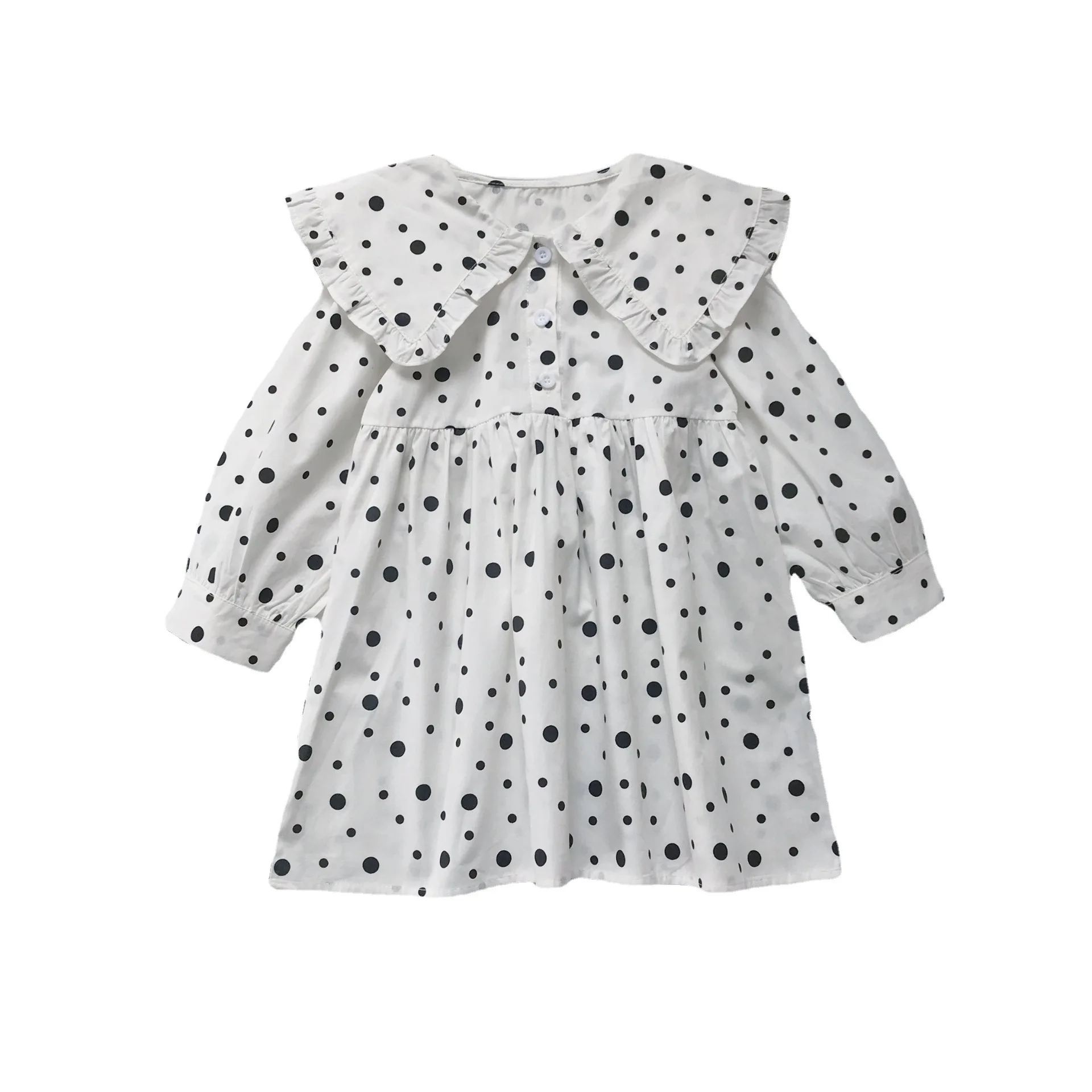 

2021 Girls Fall Lapel Long Sleeve Polka Dot Dress Kids Dresses for Girls Wholesale Bulk Clothes Kids Fashion Dress Girl Clothes
