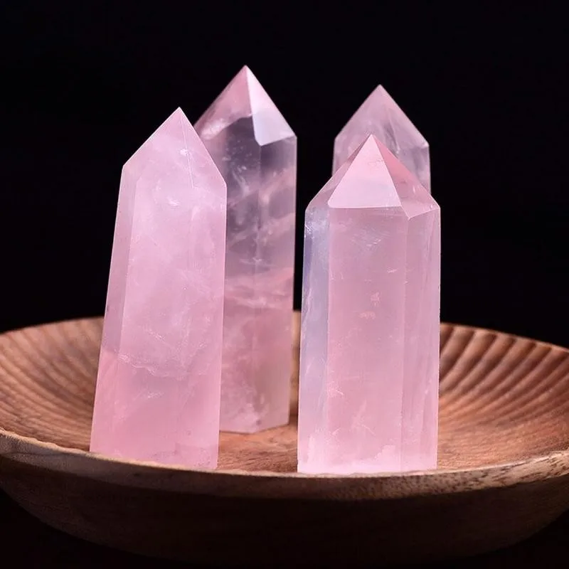 

Natural Rock Pink Rose Quartz Hexagonal Prism Crystal Wand Point Healing Mineral Stone Geode Amethyst Rose Quartz Home Decor