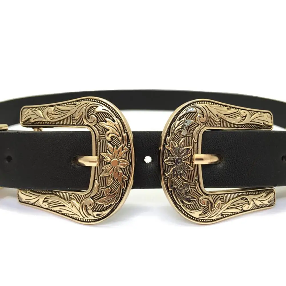 

Women Belt Vintage Faux Leather Two Buckles Waist Band for Jeans Dress Pants Women Belt