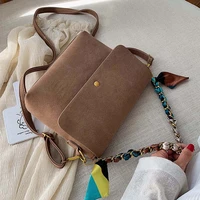 solid color scrub leather crossbody bags for women 2020 chain scarf shoulder simple bag lady winter handbags and purses