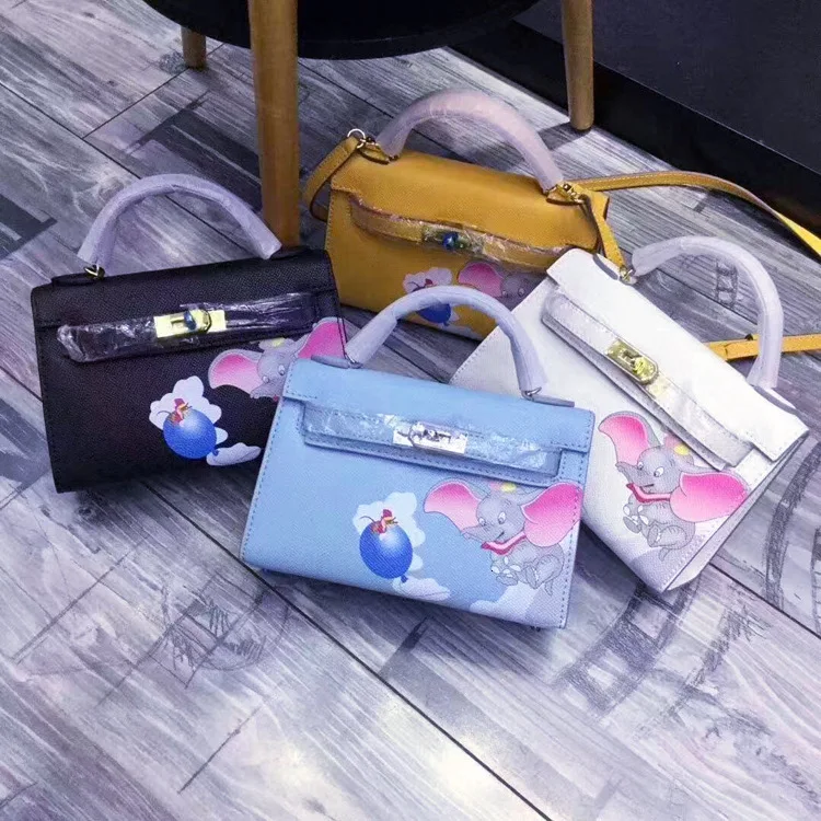 Женская сумка из воловьей кожи ручная печать мультяшная маленькая Летающая