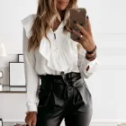 Офисные рубашки для женщин Blusas Mujer De Moda 2021, женские модные повседневные рубашки с длинным рукавом и принтом на пуговицах, v-образный вырез Рубашки, Топы, блузки