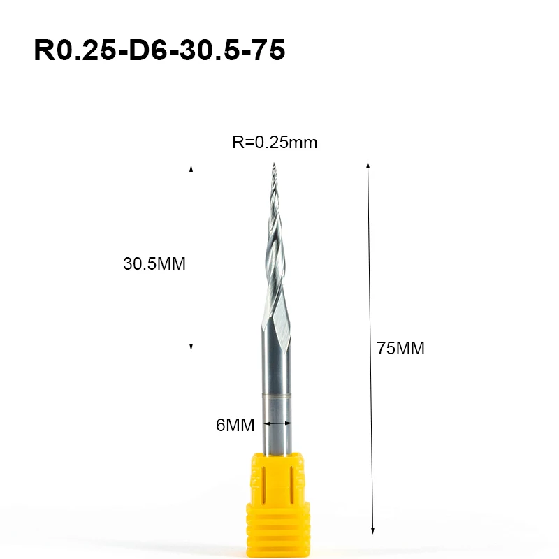 2 шт. R0.25-R1. 0xD6x30. 5x75 мм Вольфрам твердого карбида с покрытием конические сферические Фрезы с ЧПУ долото древесины резак металла Концевая фрез... от AliExpress WW