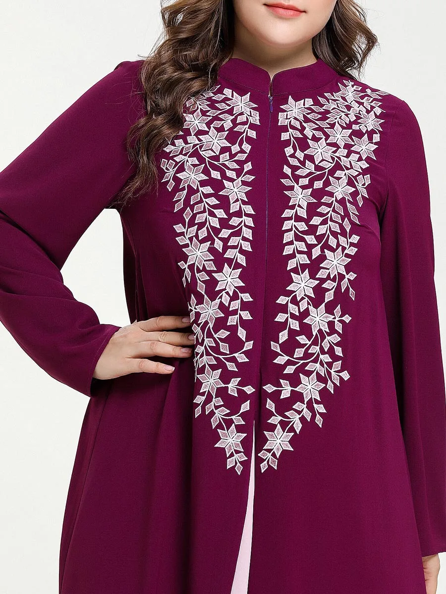 

Loose Muslim Hijab Dress Women Embroidery Big Swing Zip Islam Kaftan Long Dresses Spring Abaya Robe Kimono Dubai Arab Clothing