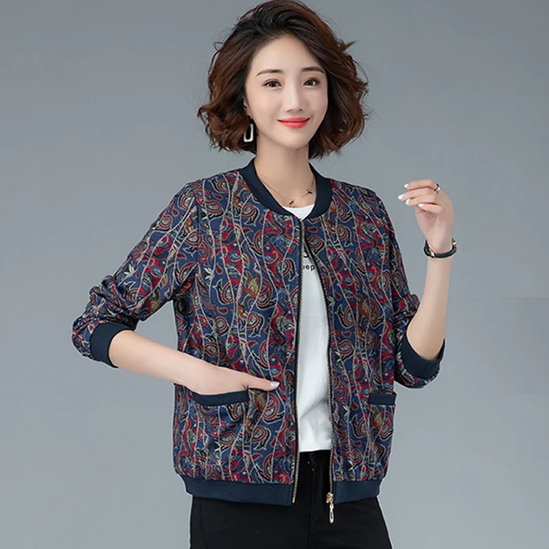 

Женская куртка-бомбер с принтом, Повседневная Базовая куртка свободного кроя с длинным рукавом, бейсбольная куртка на молнии, винтажная вер...