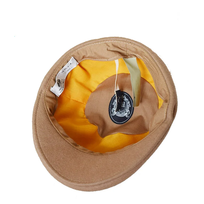 Зимние однотонные желтые шерстяные шляпы PWFR036 с козырьком для женщин