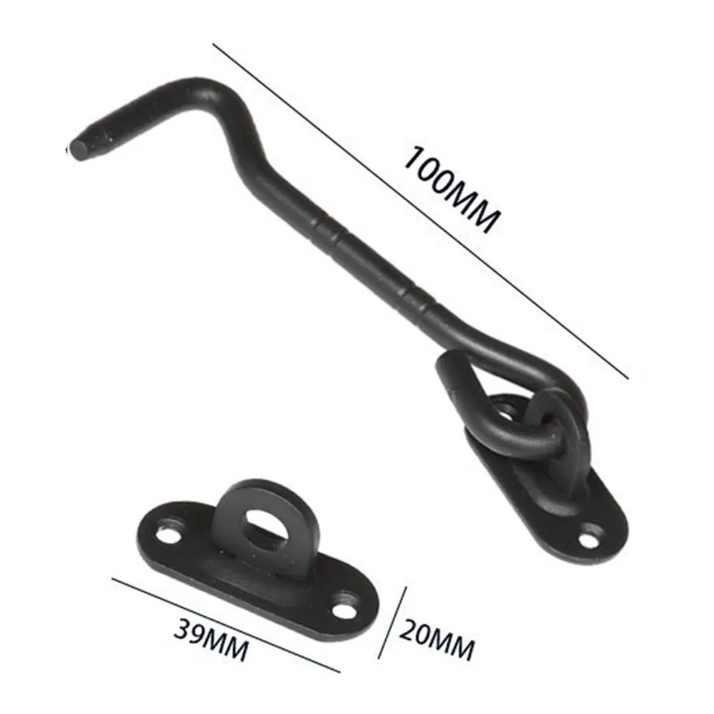 

4Inch Black Stainless Steel Cabin Hook And Eye Latch Lock Shed Door Window Lock Gate Silent Holder With Install Screws