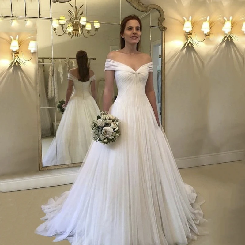 Свадебное платье Miaoduo с открытыми плечами простое Тюлевое свадебное