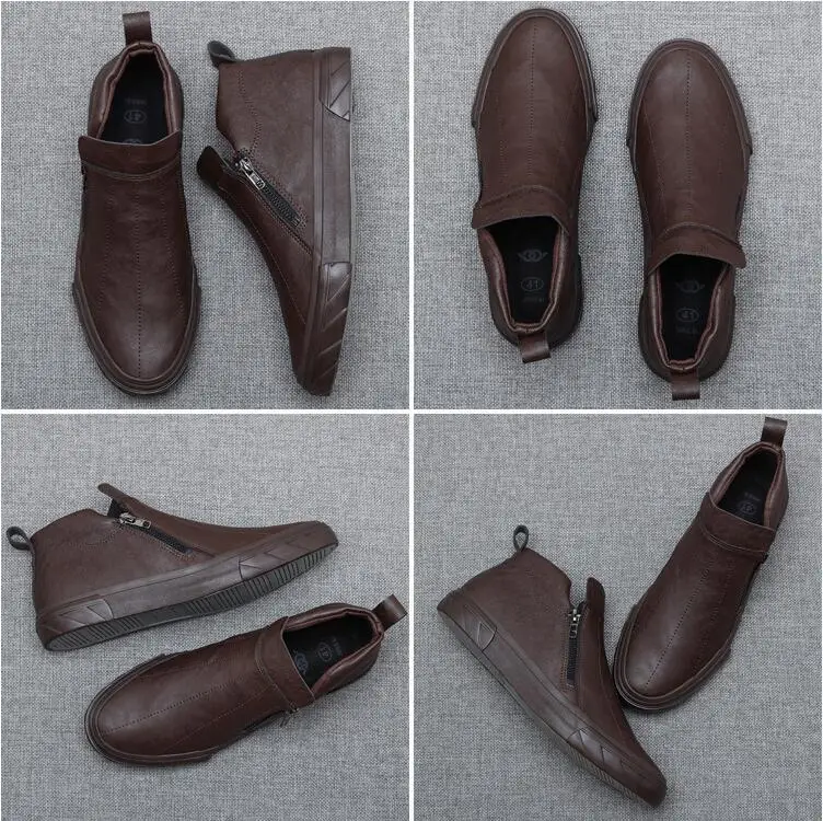 autumn new fashion street cool men simple zipper pu leather casual shoes man trend leather shoes loafers