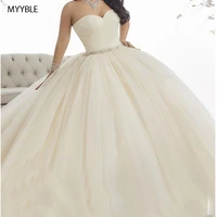 myyble 2021 vestido ball gown robe de baln sweetheart neckline beading crytals lace up tulle court train quinceanera dresses