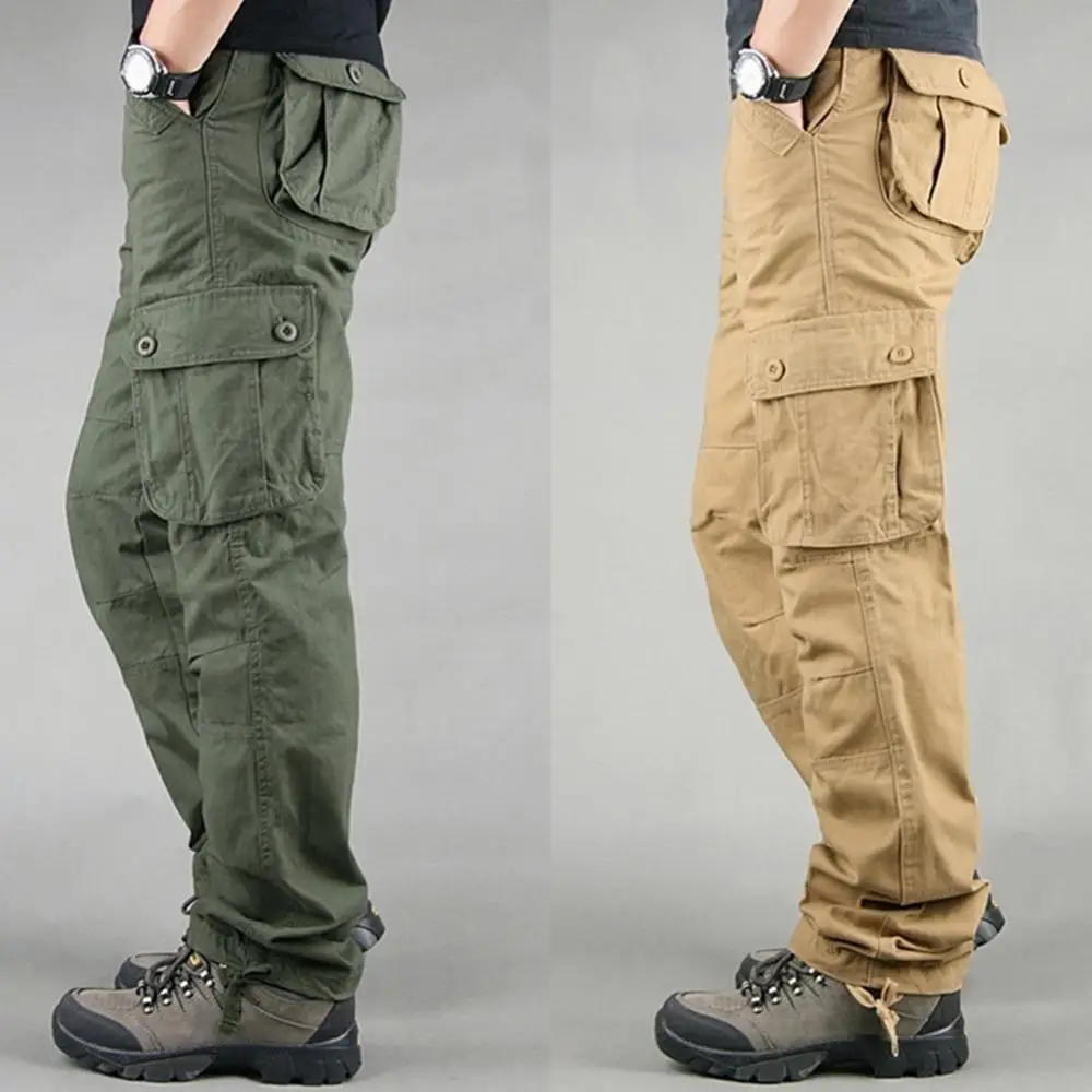 80% 2021 New Men Casual Solid Color Zipper Multi Pockets Sweatpants Cargo Long Pants Trousers