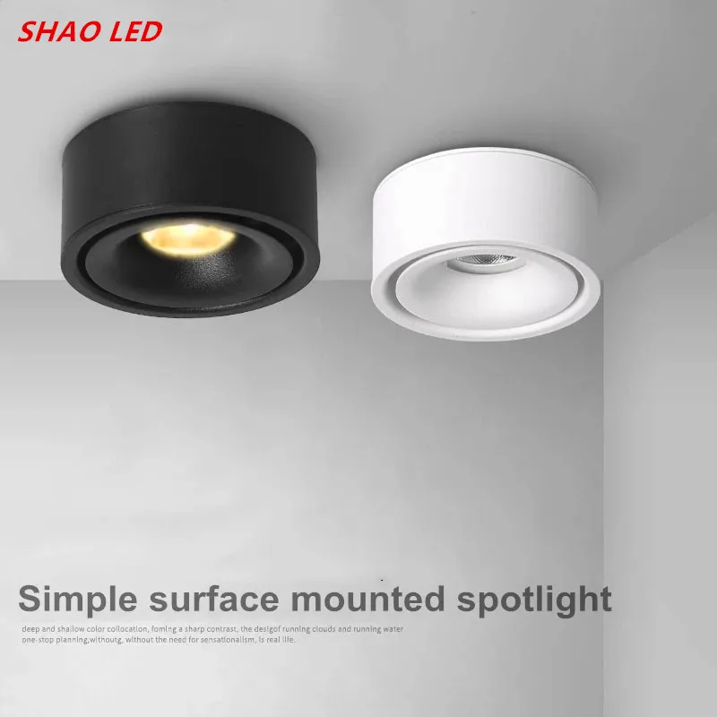 $10.00 Round dimmable LED surface mounted spotlight COB free hole ceiling spotlight 7W/9W/12W Room Surface Mounted Recessed Ligh