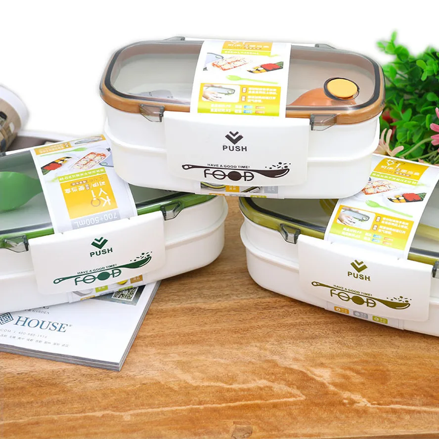 Детский Ланч бокс контейнеры Bento двухуровневый школьный с ложкой упаковочные