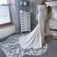 mermaid lace ivory wedding dress 2021 long sleeve mermaid wedding dresses vestido de size custom made wedding gown bridal dress