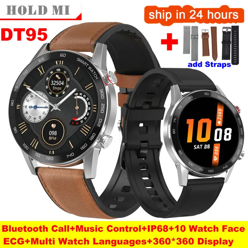 DT95 Смарт часы IP68 Bluetooth Вызов 360*360 разрешение PGG + ЭКГ монитор сердечного ритма во