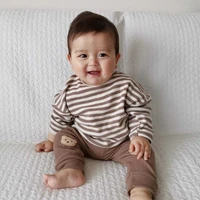 2022 autumn new baby boy long sleeve t shirt fashion waffle cotton tops casual kids striped shirts infant pullover clothes