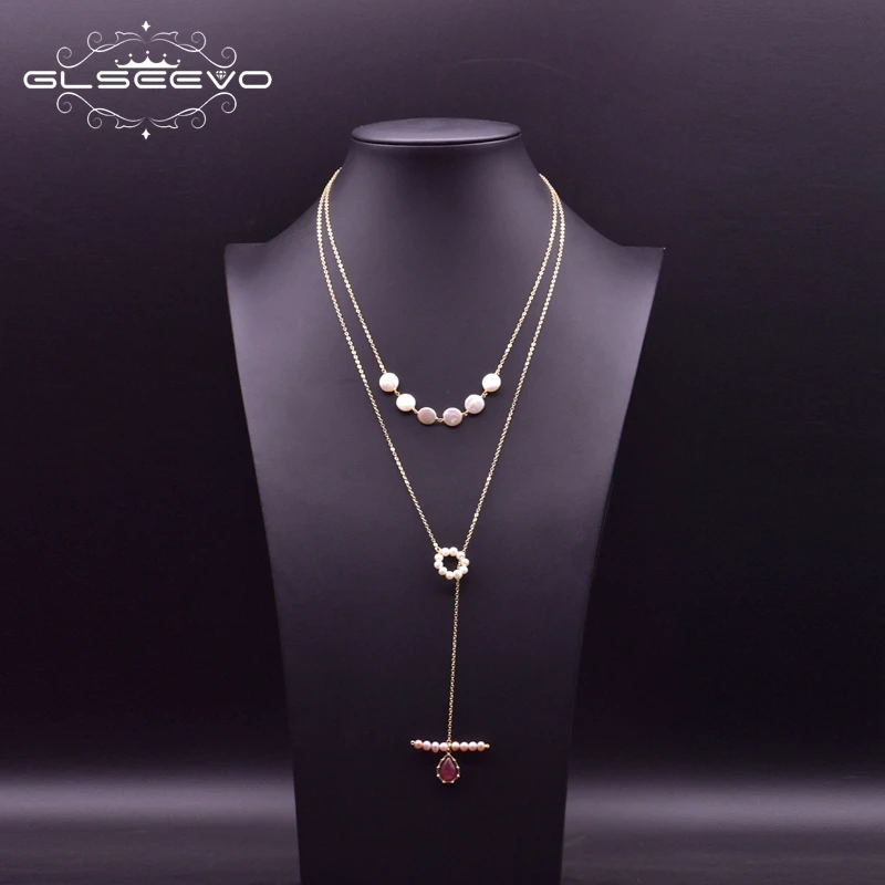 Женское длинное ожерелье GLSEEVO с натуральным пресноводным жемчугом для