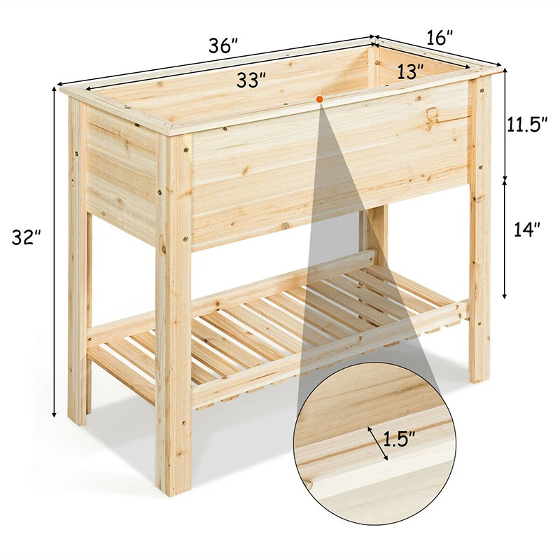 

Raised Garden Bed Premium Fir Wood Planter Box Stand Natural Water Percolation Balcony Garden Spacious Space Storage Shelf