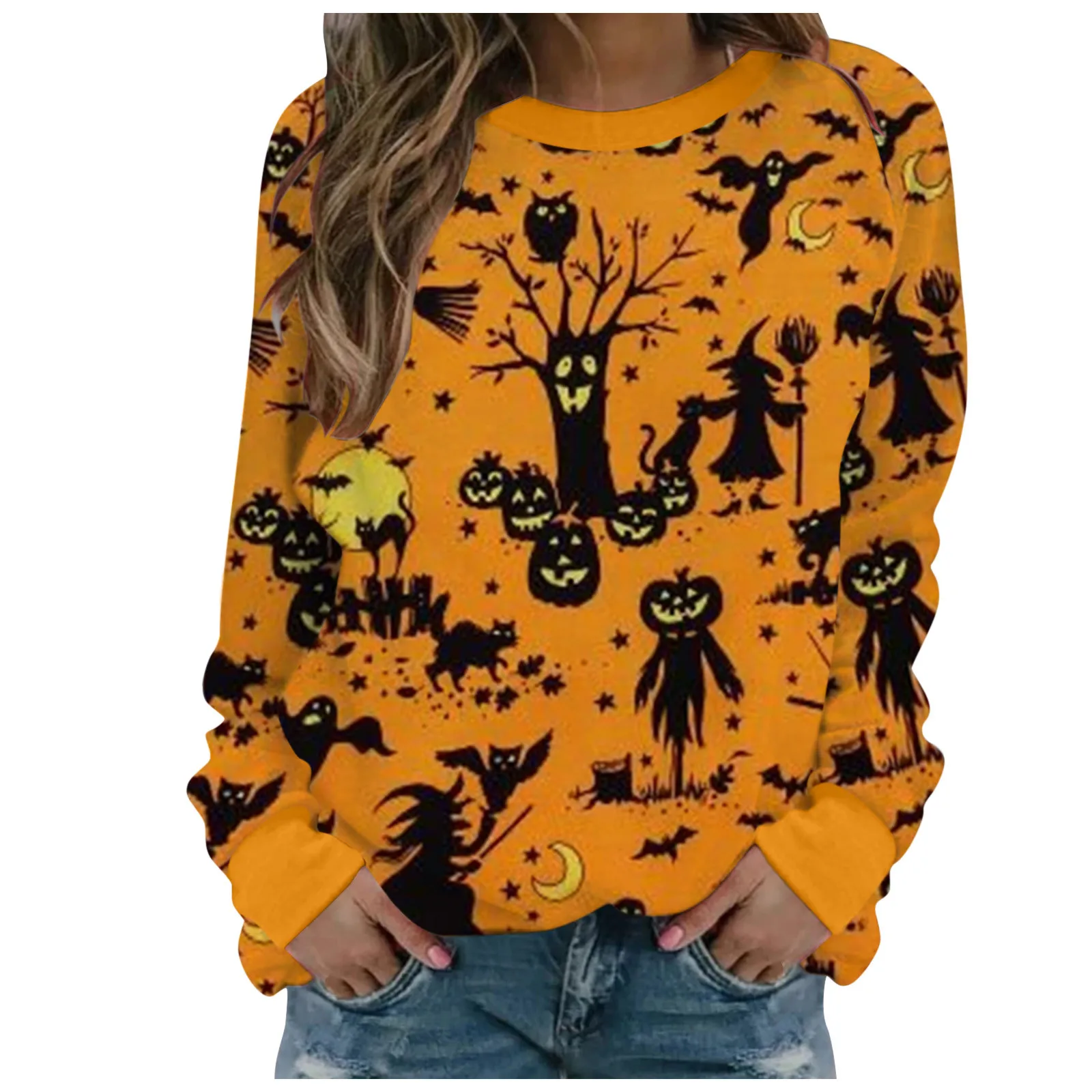 

Holleween Print Sweatshirts moletom Women Long Sleeve Top Autumn New O-neck Sweatshirt Casual Female Loose Hoodies Pullover
