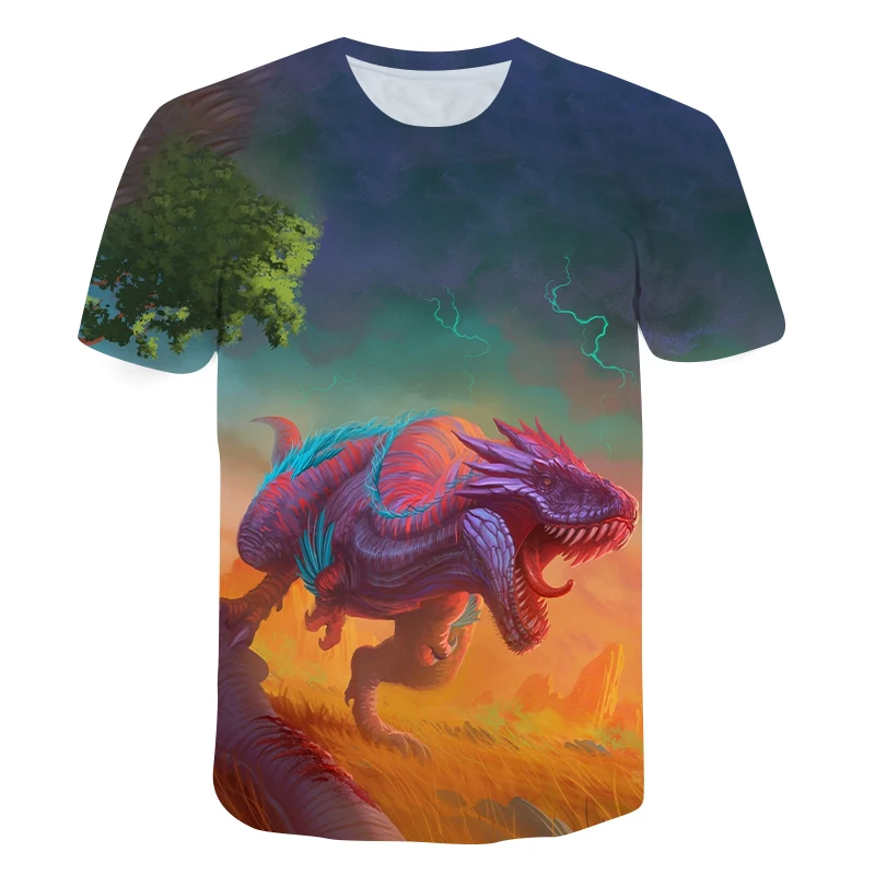 

Summer Children T-shirt 3D Dinosaur Printed Boy Girl Casual Regular Tops 4 5 6 7 8 9 10 11 12 13 14 Year Kids Unisex Blouse