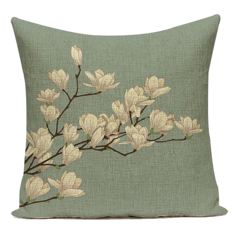 Декоративные подушки с тропическим зеленым листом пальмы и цветущей сливы, чехол из полиэстера для дивана, спальни, подушечный чехол.