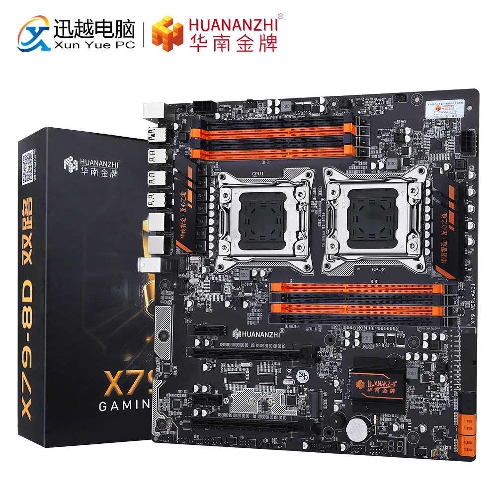 HUANANZHI X79 8D Материнская плата Intel Dual CPU LGA 2011 E5 2689 2670 V2 DDR3 1333/1600/1866 МГц 256 ГБ M.2 NVME SATA3 USB3.0